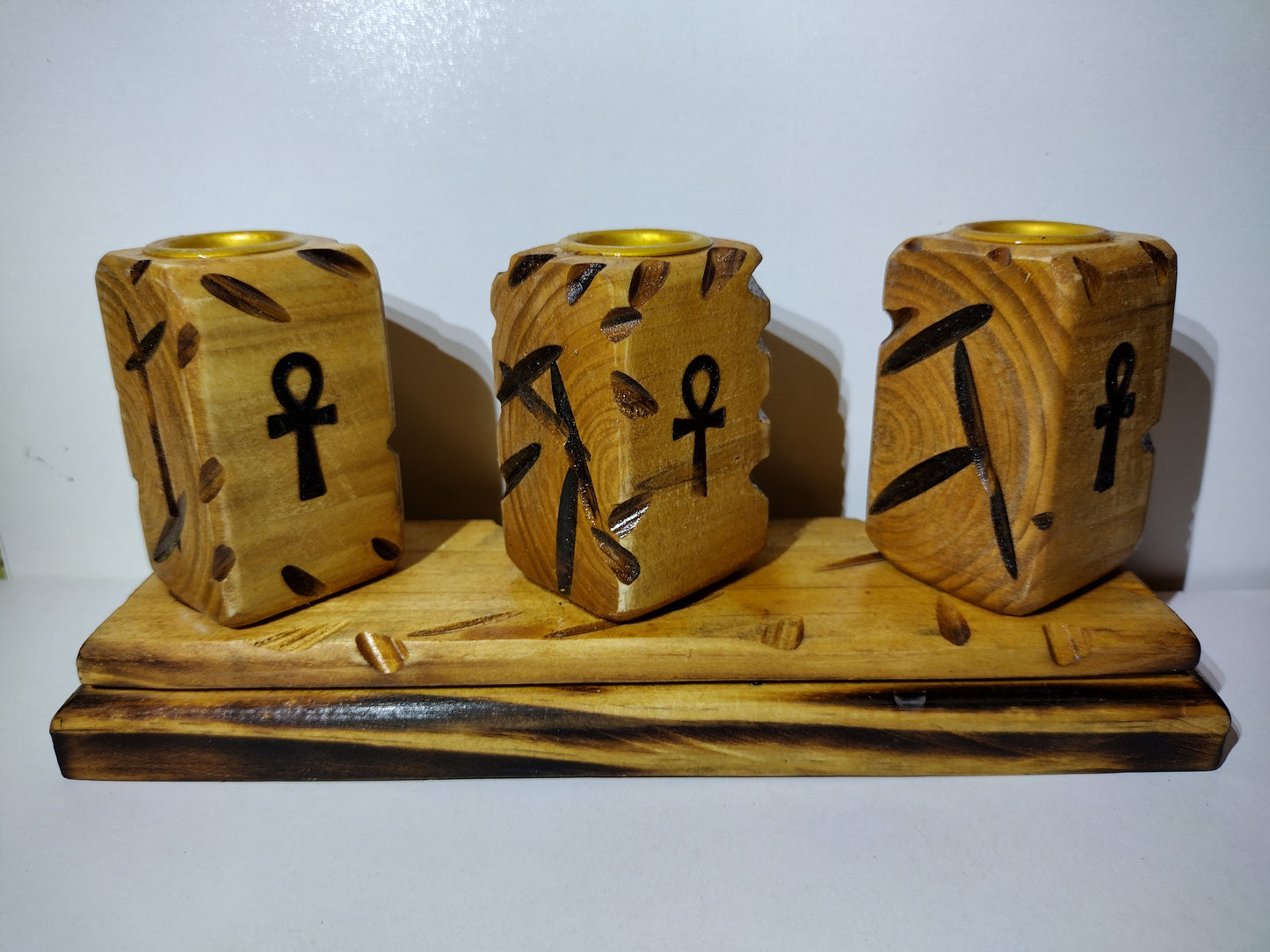 3 Candle Holder Ankh Oak