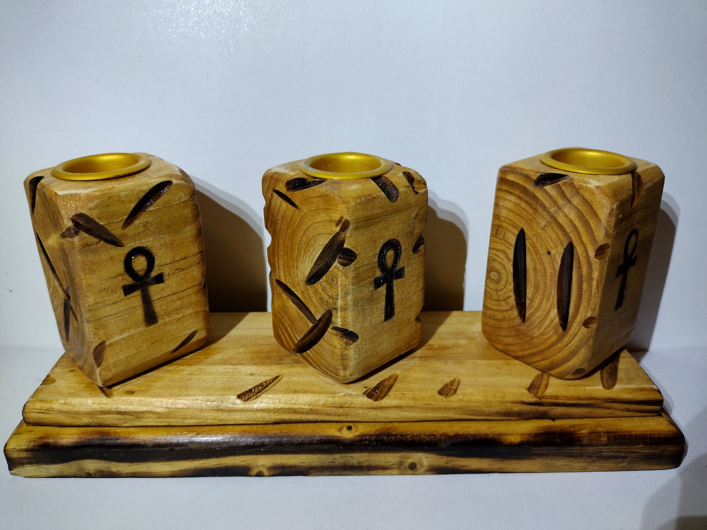 3 Candle Holder Ankh Oak