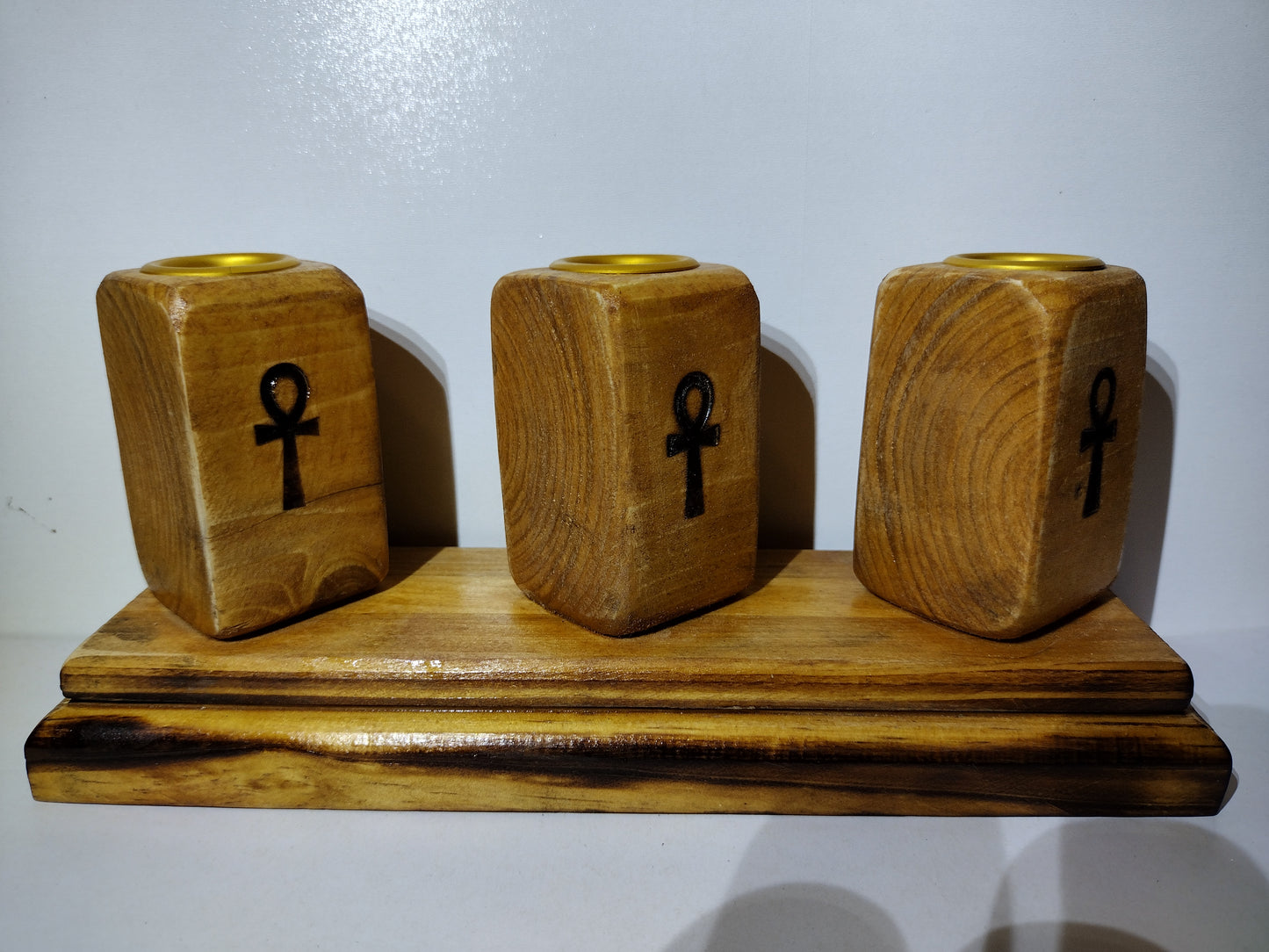 3 Candle Holder Ankh Oak